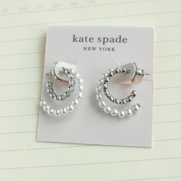 Kate Spade Jewelry - Pearl Caviar Silver Double Huggie Earrings - Kate Spade